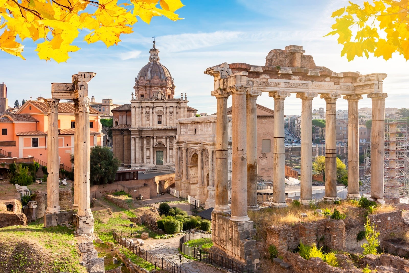 Ruins of Roman Forum in autumn, Rome, Italy